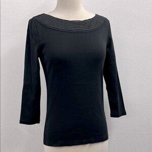 NWT Lauren Ralph Lauren Black Fitted 3/4 Sleeve Blouse